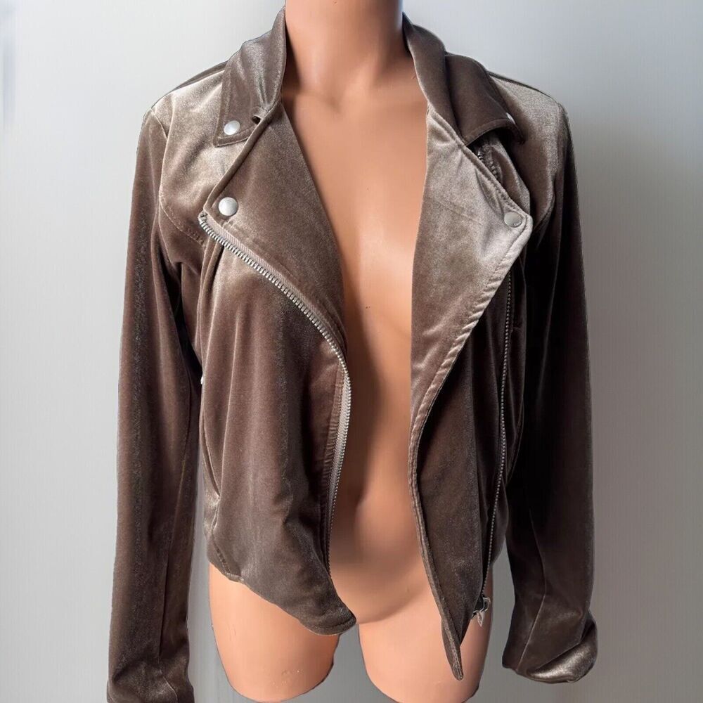 Blank NYC Brown Velvet Moto Jacket Size S Zip Biker